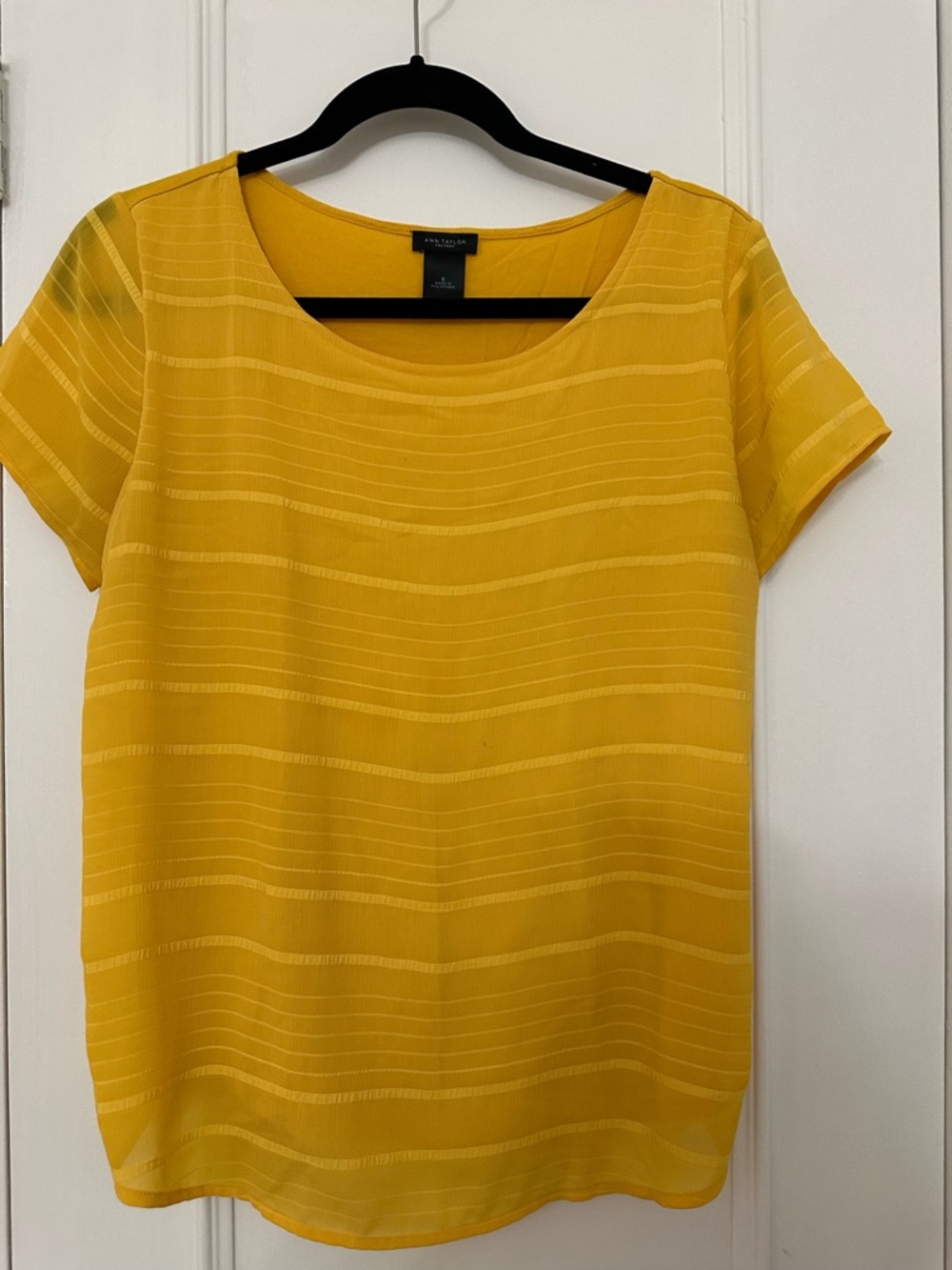 Ann Taylor Factory Mustard Yellow Short-Sleeve Sheer Stripe Top
